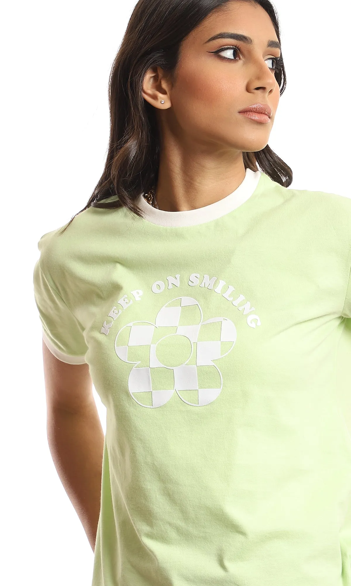 97443 "Keep On Smiling" Cotton Round Neck T-Shirt - Pistachio