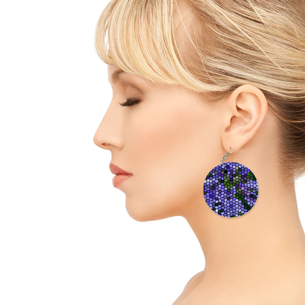 Agapanthus Stained Glass Round Wooden Dangle Earrings (FWS)