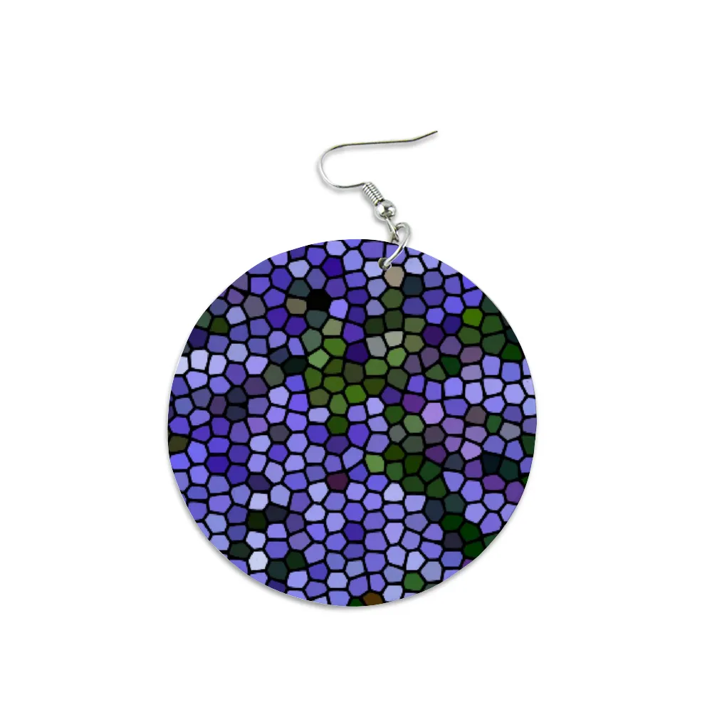 Agapanthus Stained Glass Round Wooden Dangle Earrings (FWS)