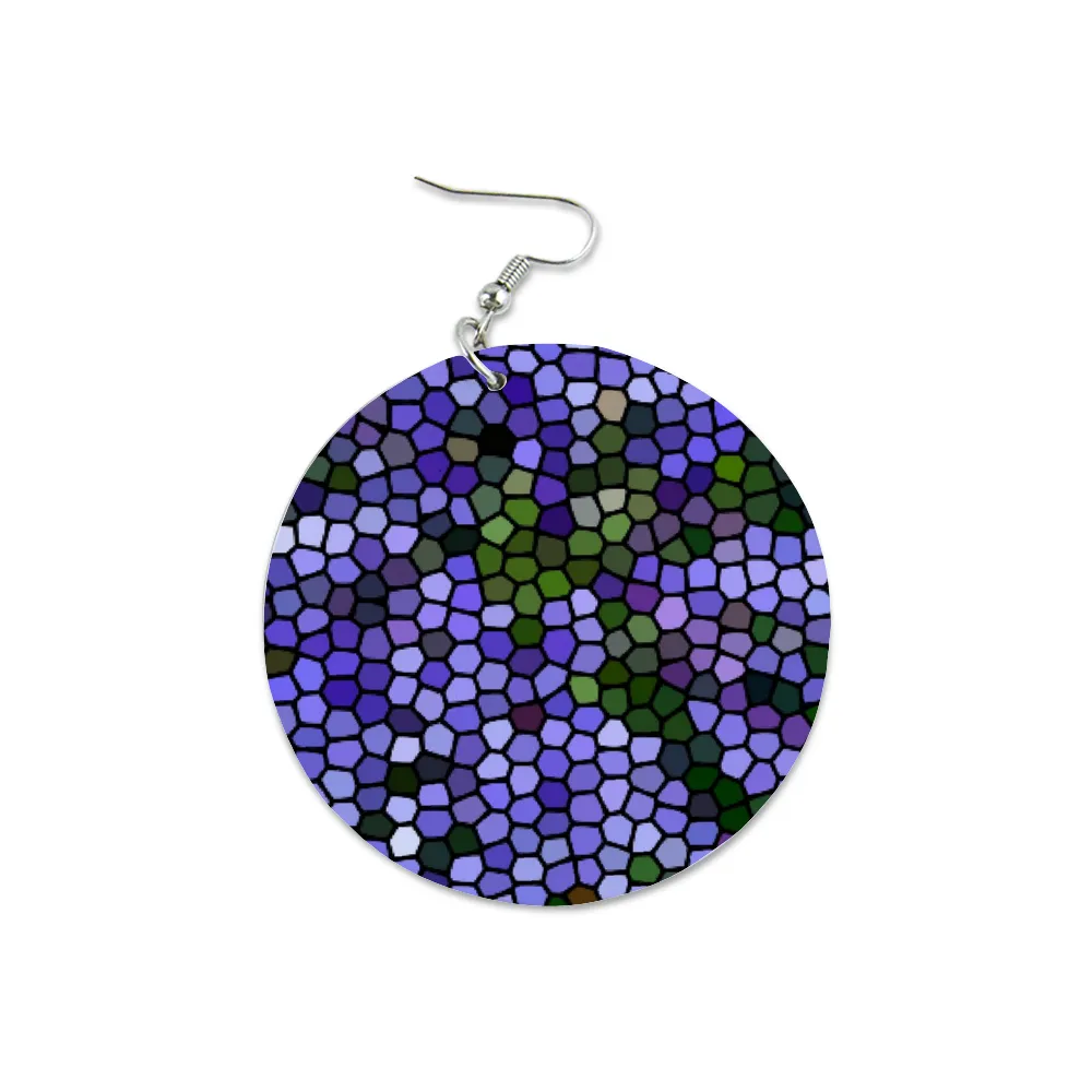 Agapanthus Stained Glass Round Wooden Dangle Earrings (FWS)
