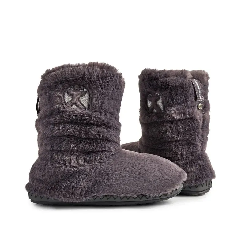 Bedroom Athletics Gisele 100% Recycled Faux Fur Rouched Slipper Boot in Ink