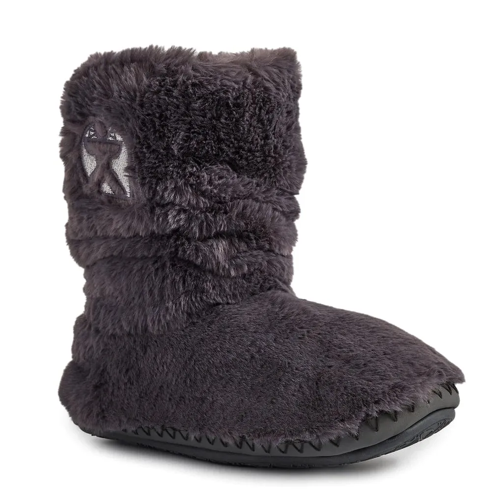Bedroom Athletics Gisele 100% Recycled Faux Fur Rouched Slipper Boot in Ink
