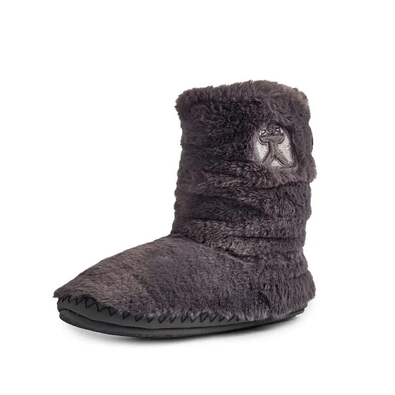 Bedroom Athletics Gisele 100% Recycled Faux Fur Rouched Slipper Boot in Ink