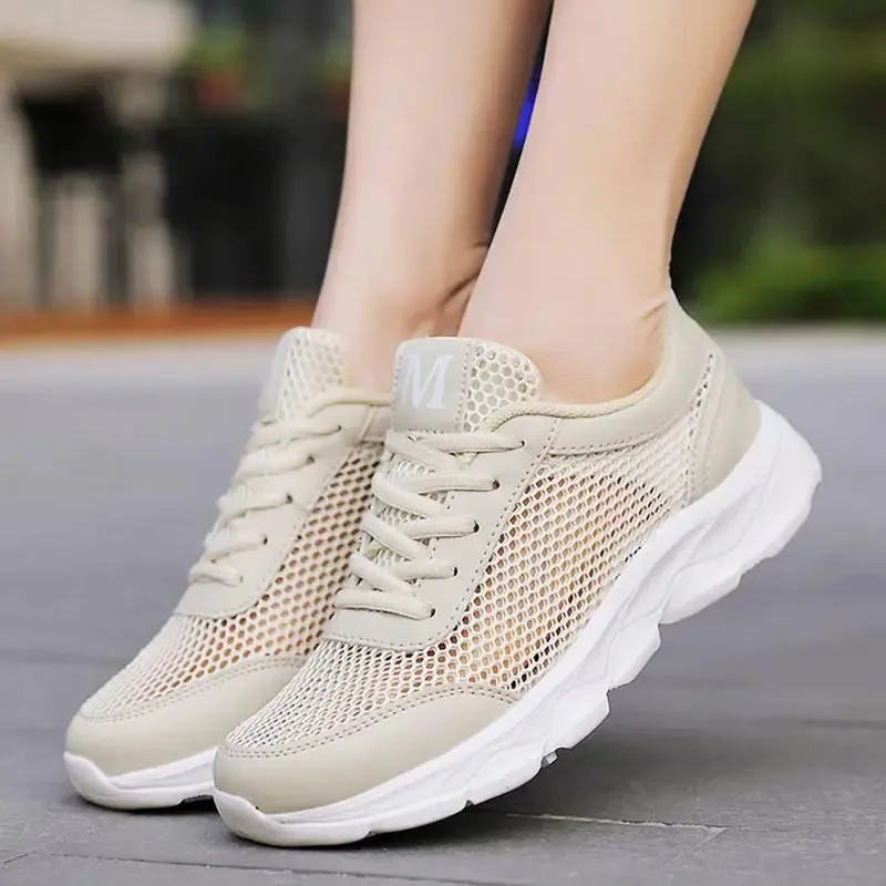 Breathable Sneakers Women Mesh Summer Women's Sport Shoes Lightweight Women's Shoes Beige Running Shoes