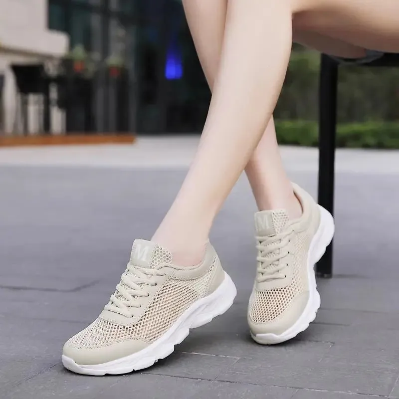 Breathable Sneakers Women Mesh Summer Women's Sport Shoes Lightweight Women's Shoes Beige Running Shoes