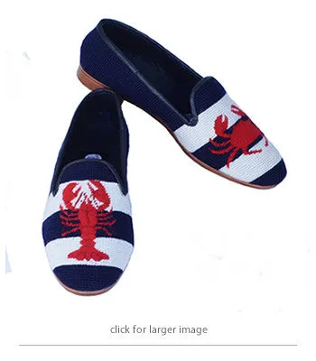 By Paige Handstitched Needlepoint Loafer Crab and Lobster on Navy