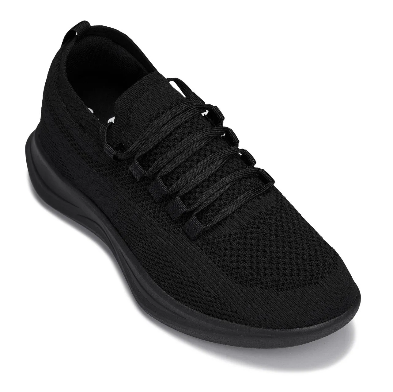 CALTO - QA060 - 2.4 Inches Taller (Black/Black Sole) - Lightweight Knitted Sneakers