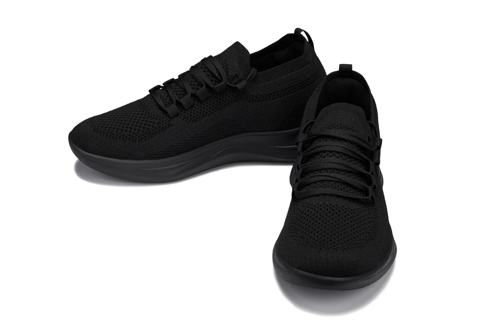 CALTO - QA060 - 2.4 Inches Taller (Black/Black Sole) - Lightweight Knitted Sneakers