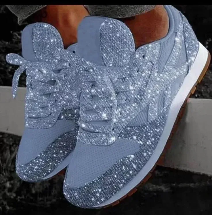 Dazzling Glitter Mesh Sneakers – Women's Breathable Bling Sport Shoes, Comfort Lace-Up Casual Running Shoes for Spring & Summer