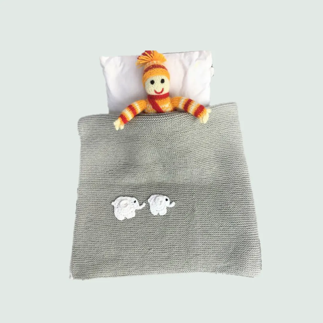 Elephant Knitted AC Blanket/Quilt with Cap for Newborn Baby | 100% Organic Cotton