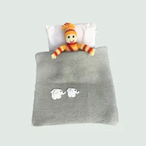 Elephant Knitted AC Blanket/Quilt with Cap for Newborn Baby | 100% Organic Cotton