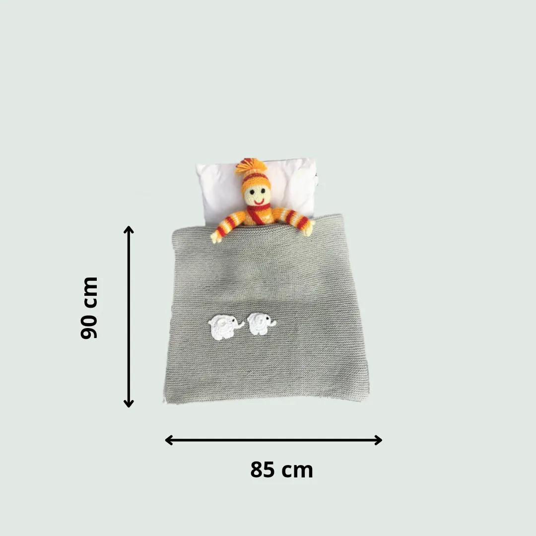 Elephant Knitted AC Blanket/Quilt with Cap for Newborn Baby | 100% Organic Cotton
