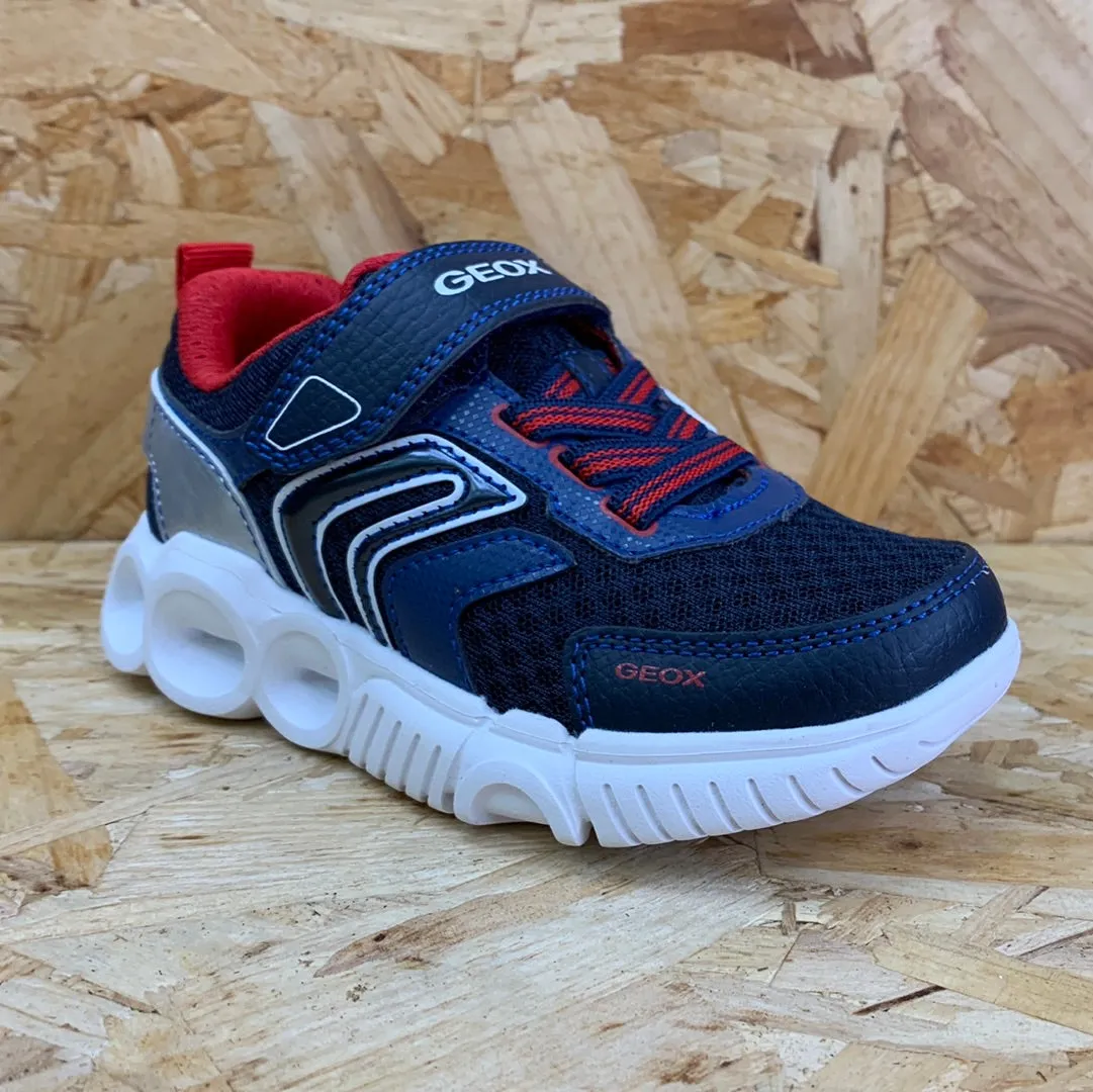 Geox Kids Wroom Light Up Trainers - Navy / Red