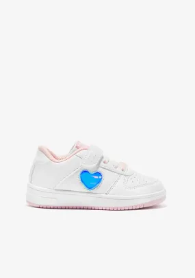 Girl's White Heart With Lights Sneakers