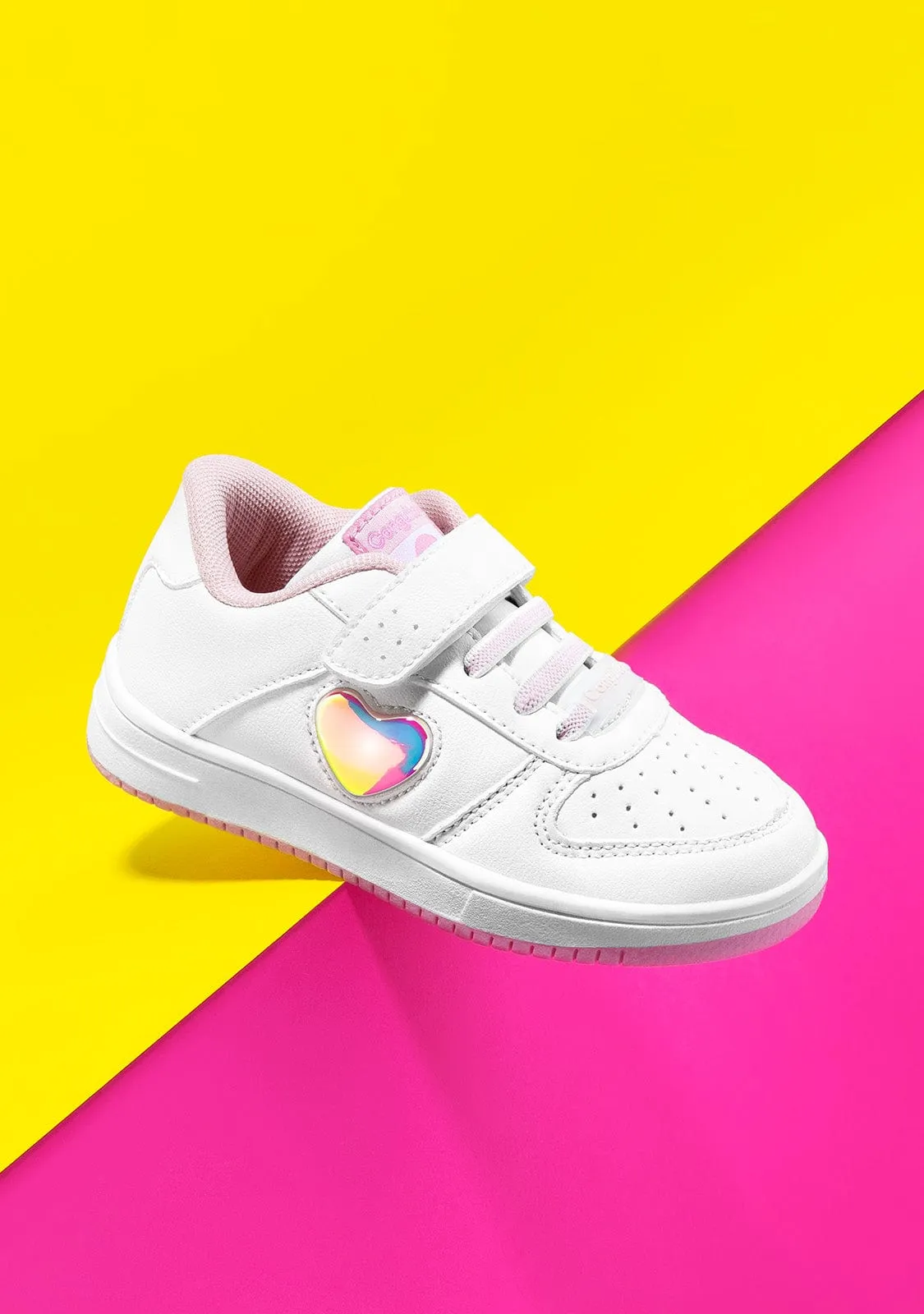 Girl's White Heart With Lights Sneakers