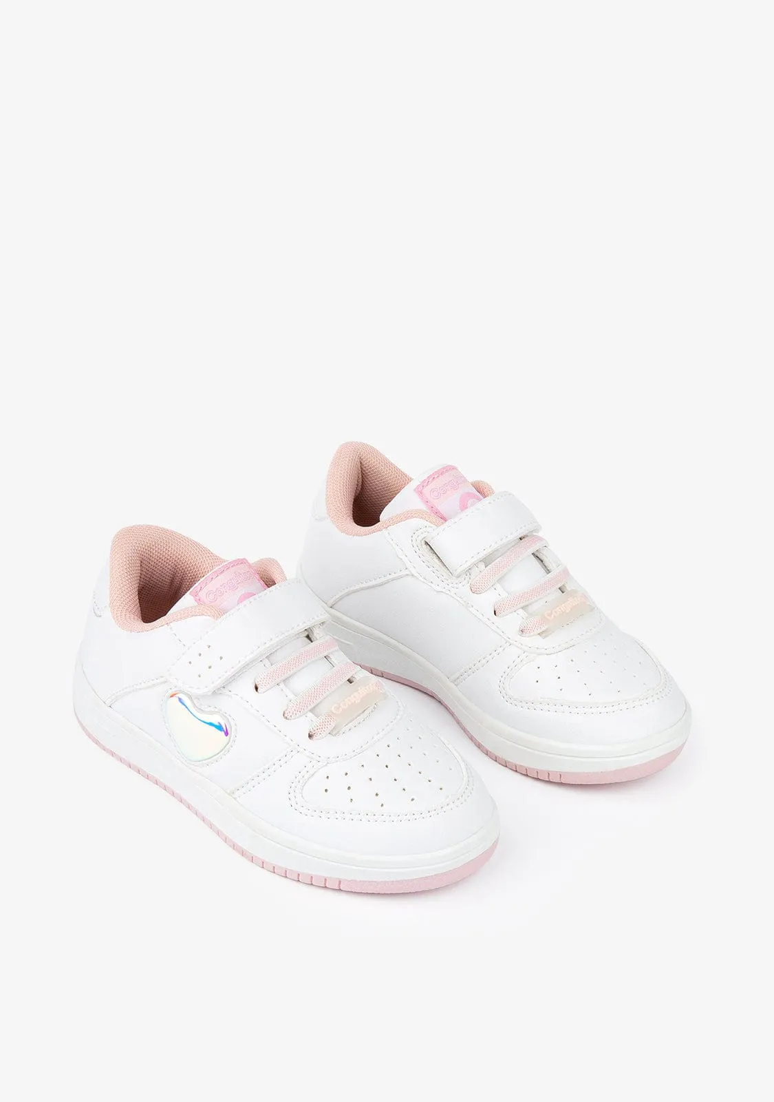 Girl's White Heart With Lights Sneakers