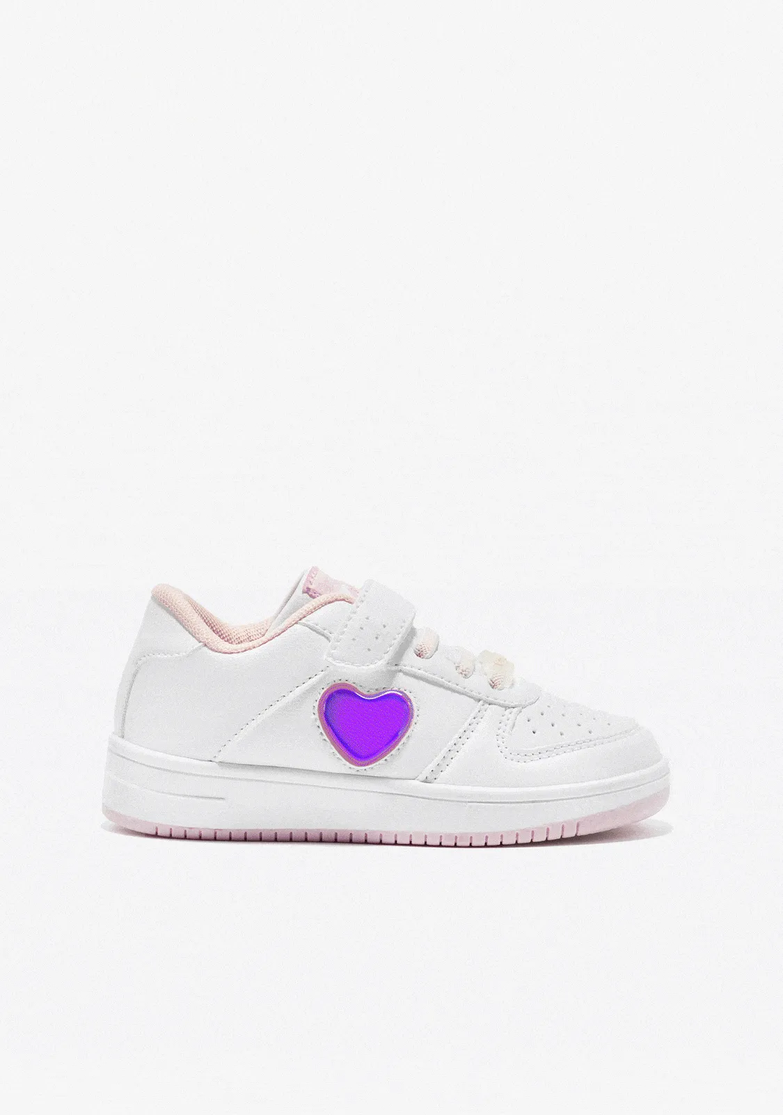 Girl's White Heart With Lights Sneakers