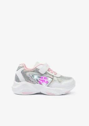 Girl's White With Lights Sneakers Glitter