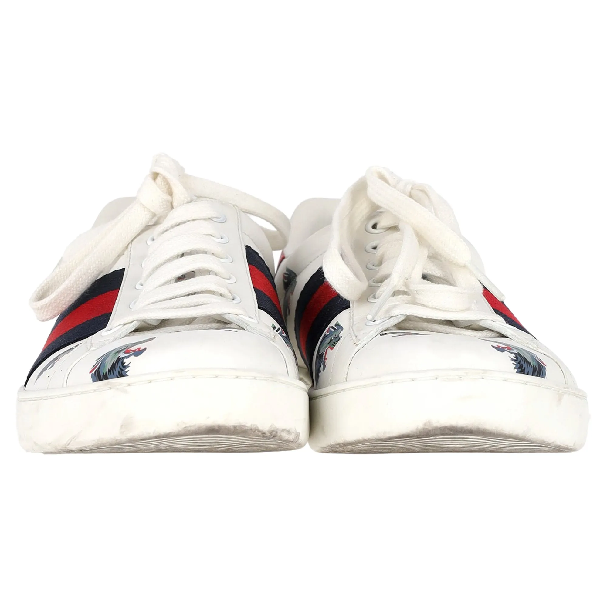 Gucci Ace Wolf Print Low-Top Sneakers in White Calfskin Leather