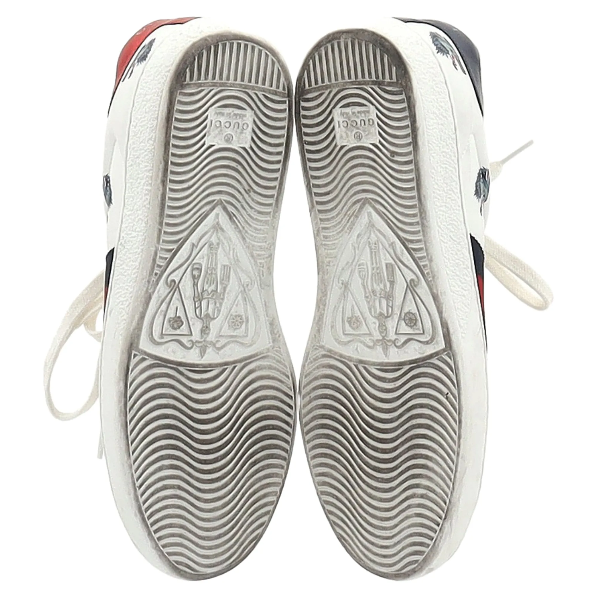 Gucci Ace Wolf Print Low-Top Sneakers in White Calfskin Leather