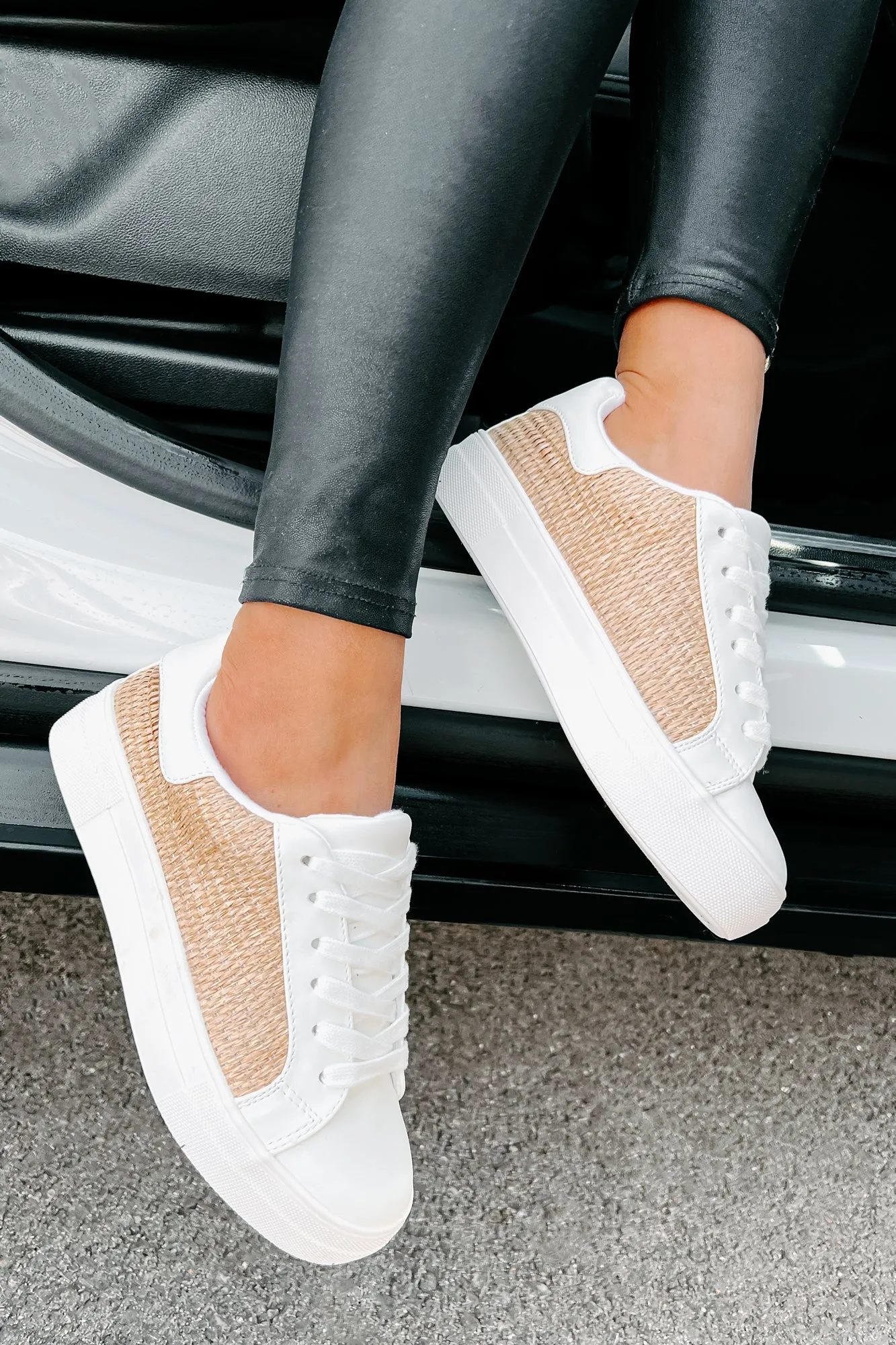 Island Casual Woven Straw Sneakers (Light Tan Rafia/White)