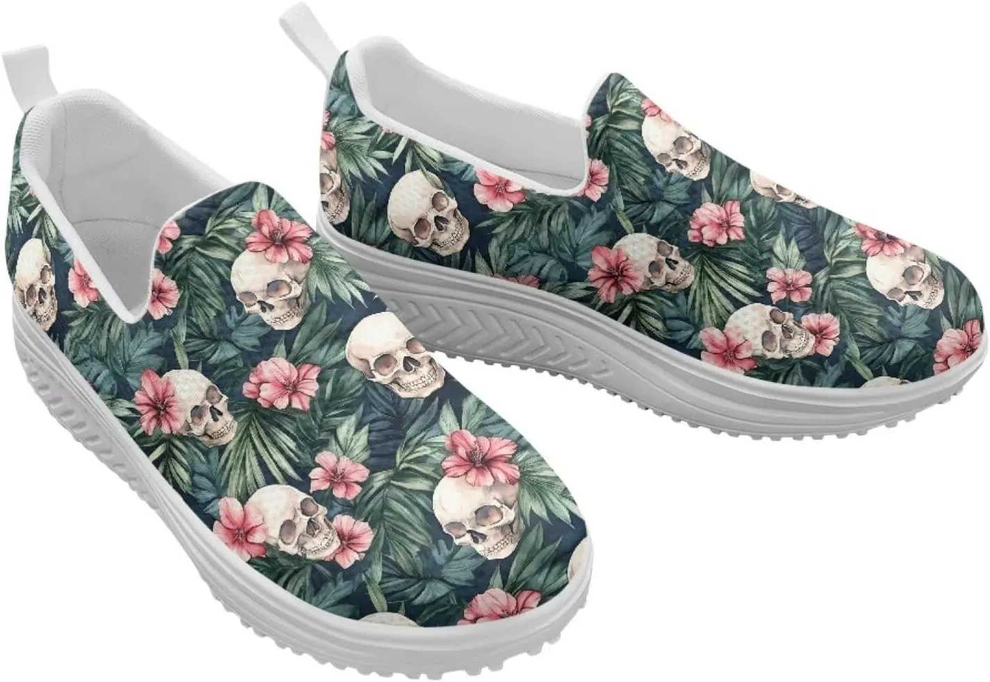 Jeiento Womens Platform Sneakers Lightweight Comfort Athletic Shoes Skull Pattern Walking Jogging Tennis Footwear