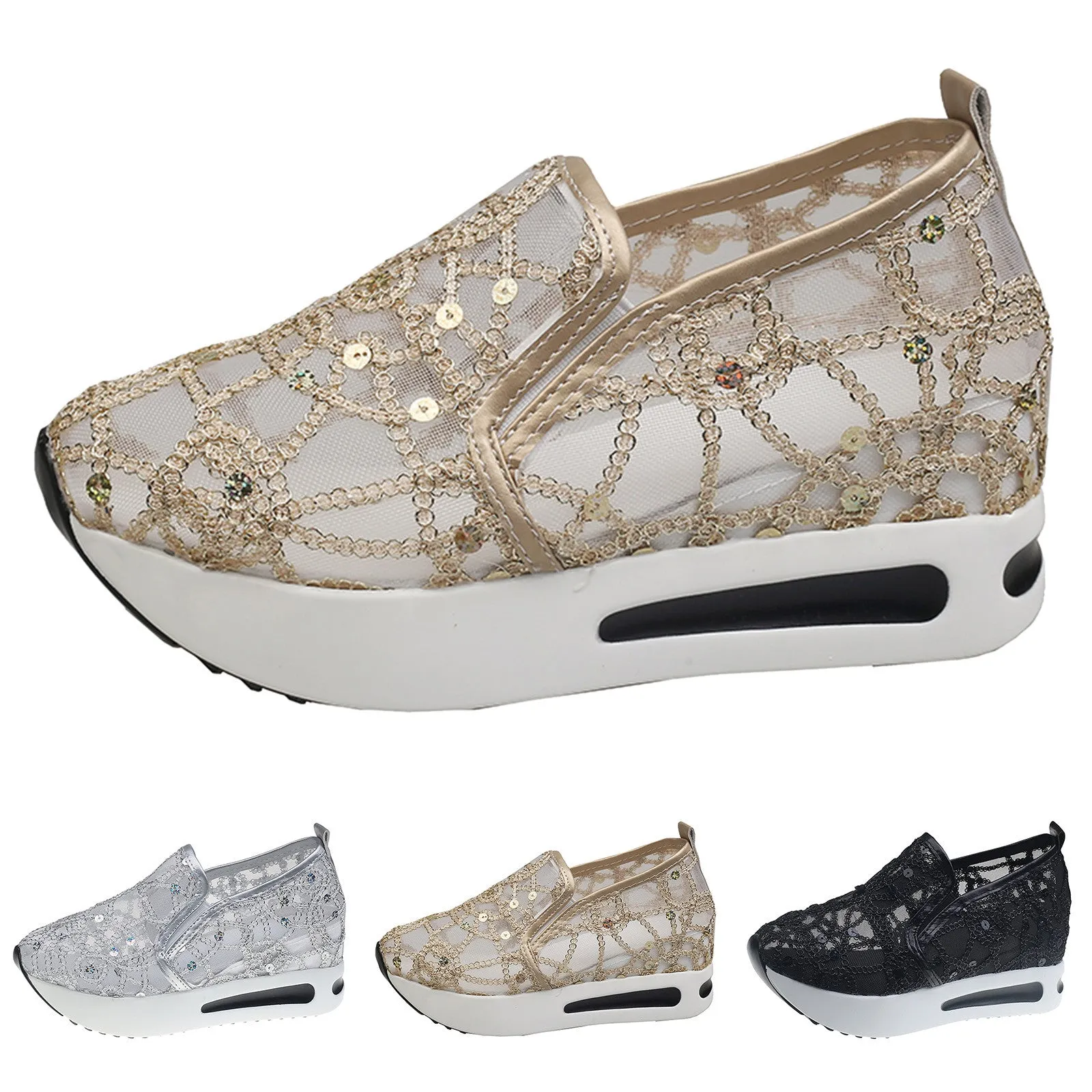 Julia – Women's Floral Embroidery Mesh Wedge Sneakers
