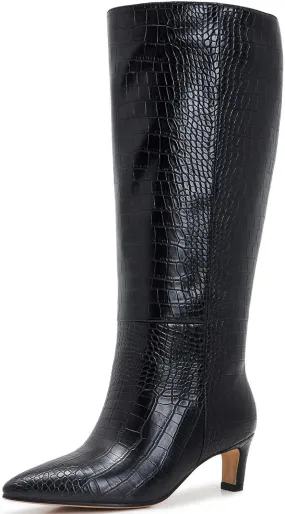 Kitten Heel Boots For Women Knee High Boots Low Heels Wide Calf Pointed Toe Stiletto