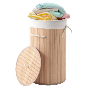 Kuber Industries Durable & Foldable Bamboo Laundry Basket For Clothes With Lid & Rope Handle | Eco Friendly Washing Clothes Bucket/Storage Box Organizer | BS010NR-Natural Wooden Brown