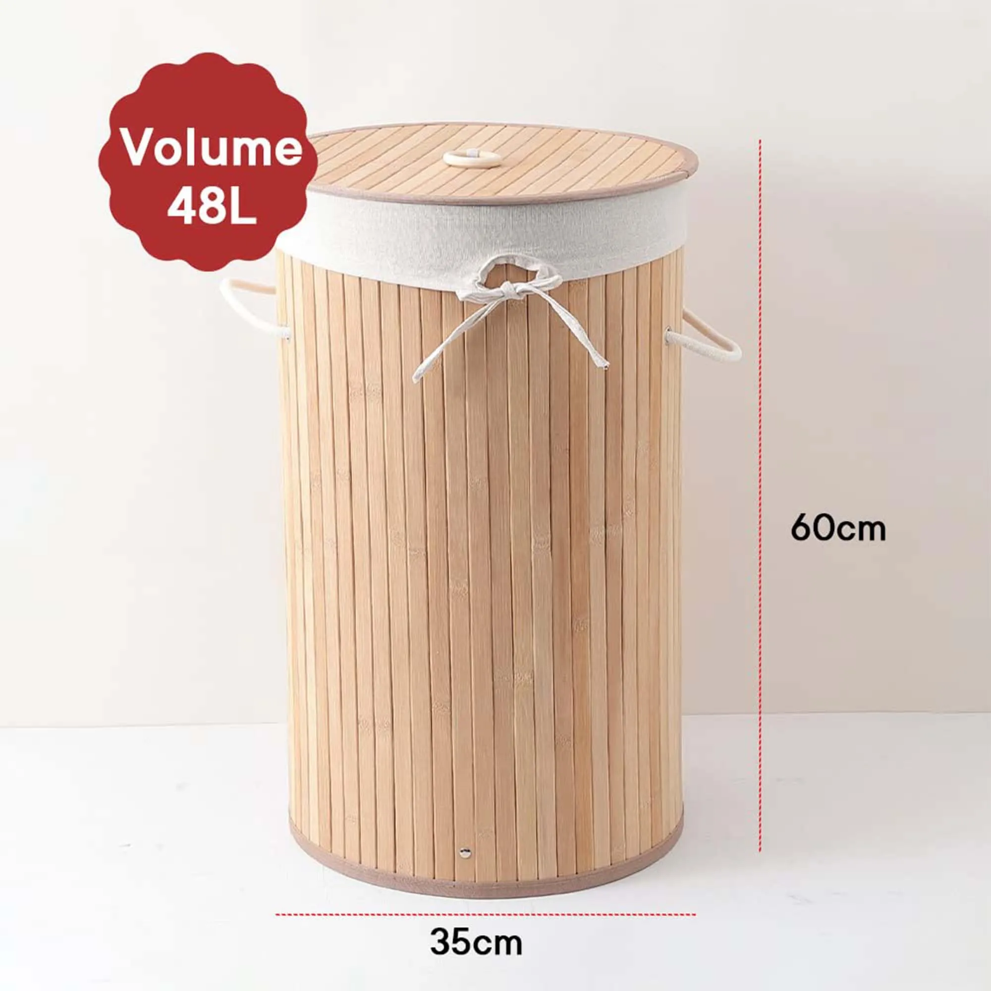 Kuber Industries Durable & Foldable Bamboo Laundry Basket For Clothes With Lid & Rope Handle | Eco Friendly Washing Clothes Bucket/Storage Box Organizer | BS010NR-Natural Wooden Brown