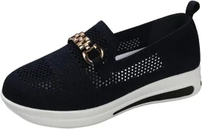 Loafers for Women Low Top Non Slip Shoes Classic Comfort Flat Fashion Sneakers with Metal Decor Ladies Slip On Casual Boat Shoes Mesh Breathable Elastic Tennis Sneakers for Gym Travel Daily Wear