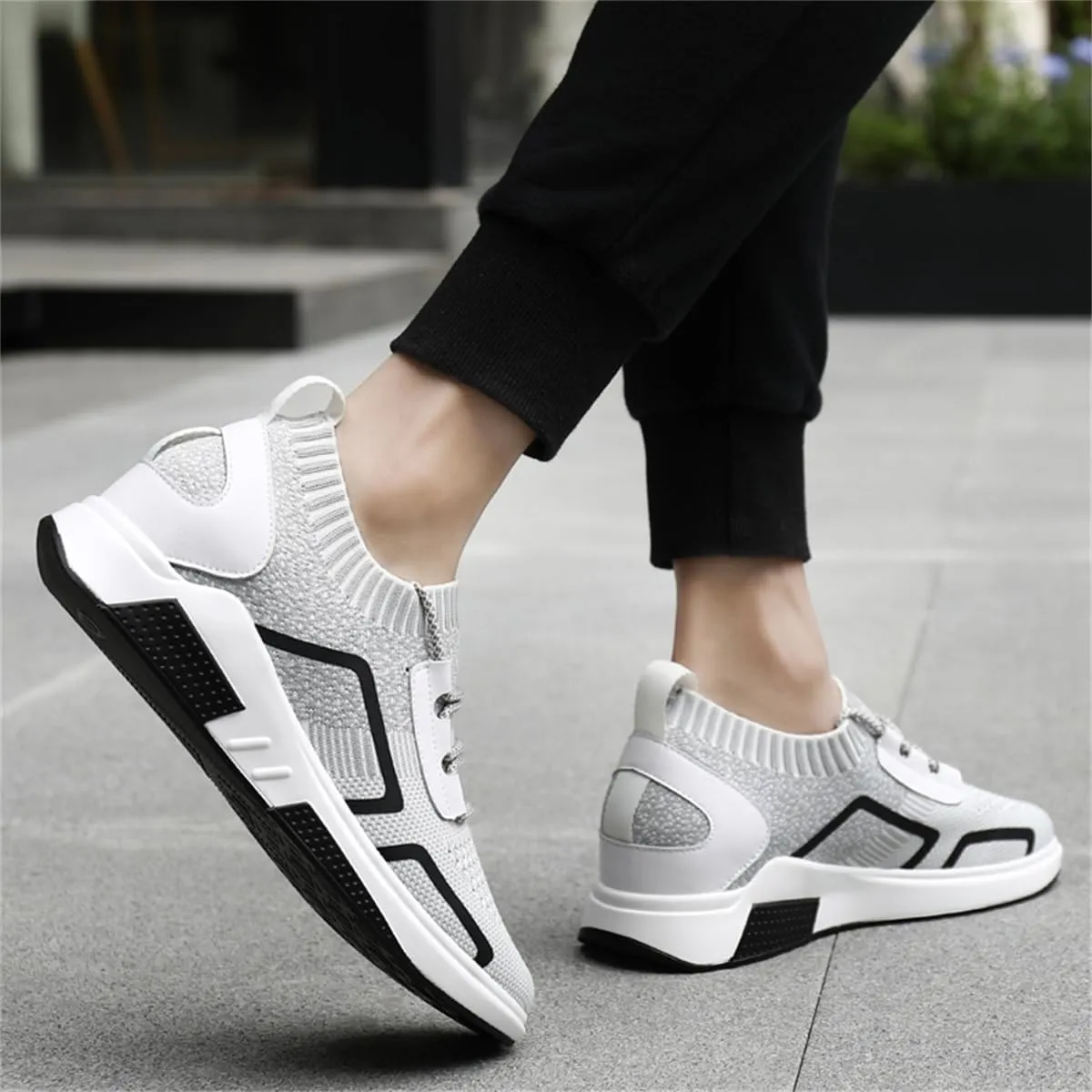 Mens Elevator Shoes Lightweight Walking Athletic Taller Sneakers Low-Top Invisible Height Increasing Footwear