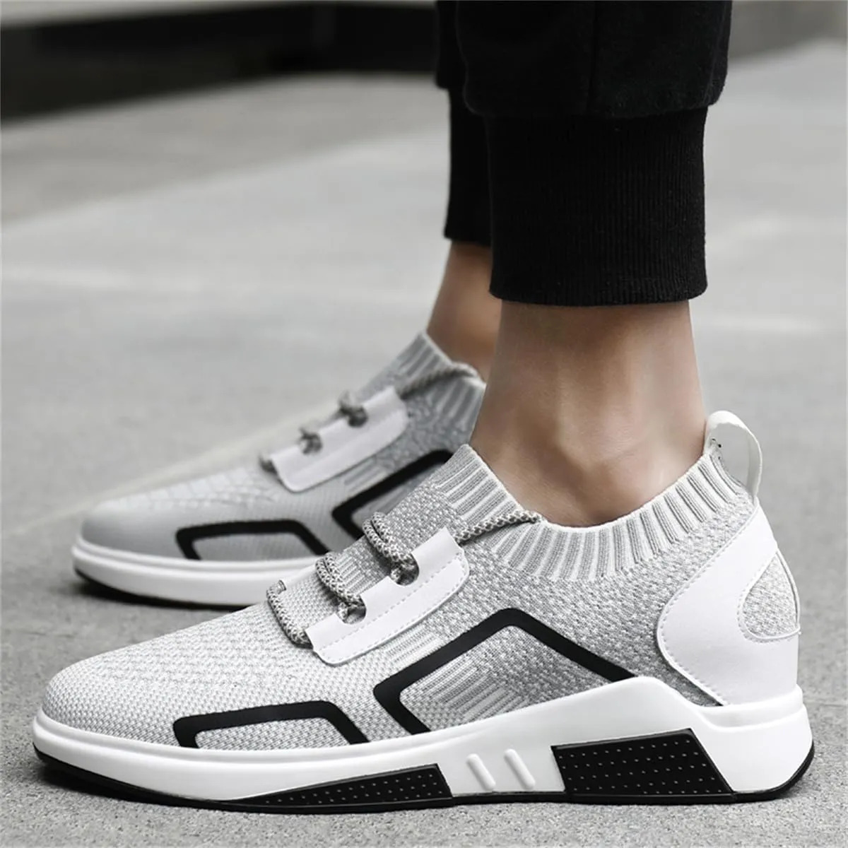 Mens Elevator Shoes Lightweight Walking Athletic Taller Sneakers Low-Top Invisible Height Increasing Footwear