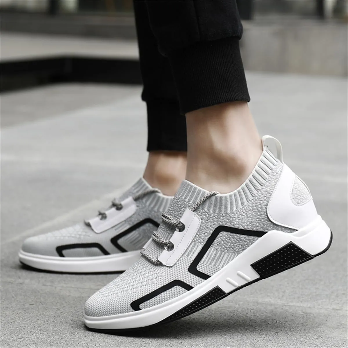 Mens Elevator Shoes Lightweight Walking Athletic Taller Sneakers Low-Top Invisible Height Increasing Footwear