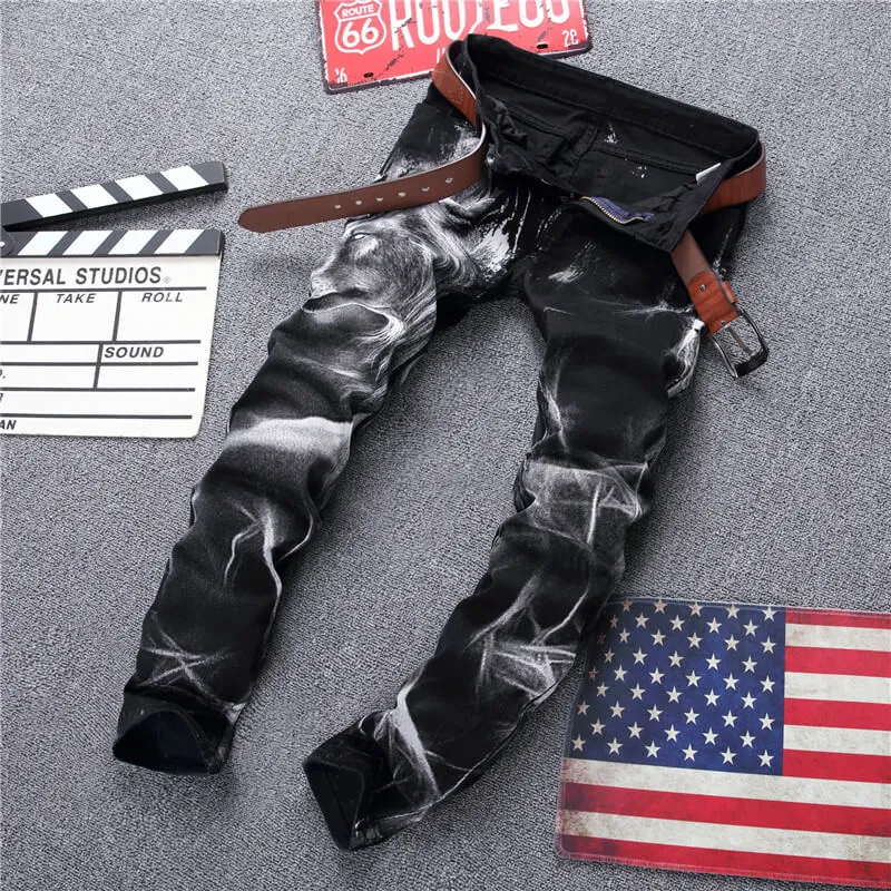 Mid Waisted Jeans Denim Pants Men's Jeans Elasticity Straight Pants
