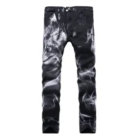 Mid Waisted Jeans Denim Pants Men's Jeans Elasticity Straight Pants