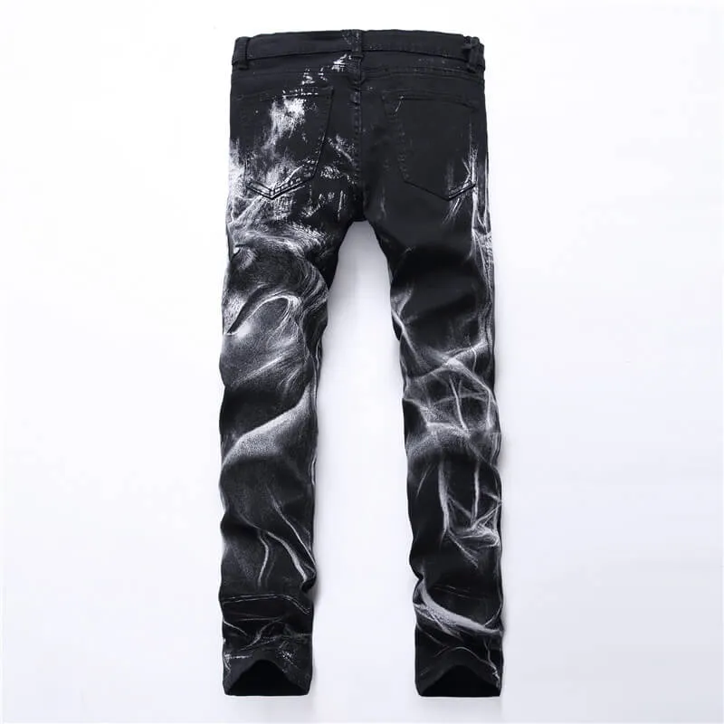 Mid Waisted Jeans Denim Pants Men's Jeans Elasticity Straight Pants