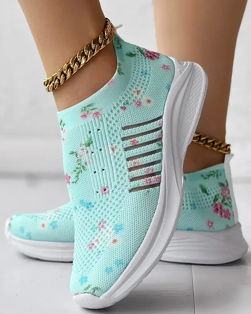 Plants Print Breathable Slip-On Casual Sneakers