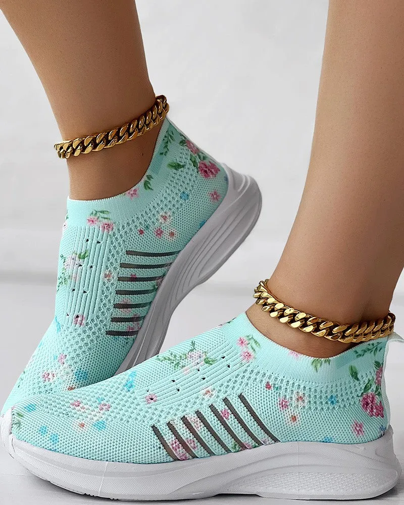 Plants Print Breathable Slip-On Casual Sneakers