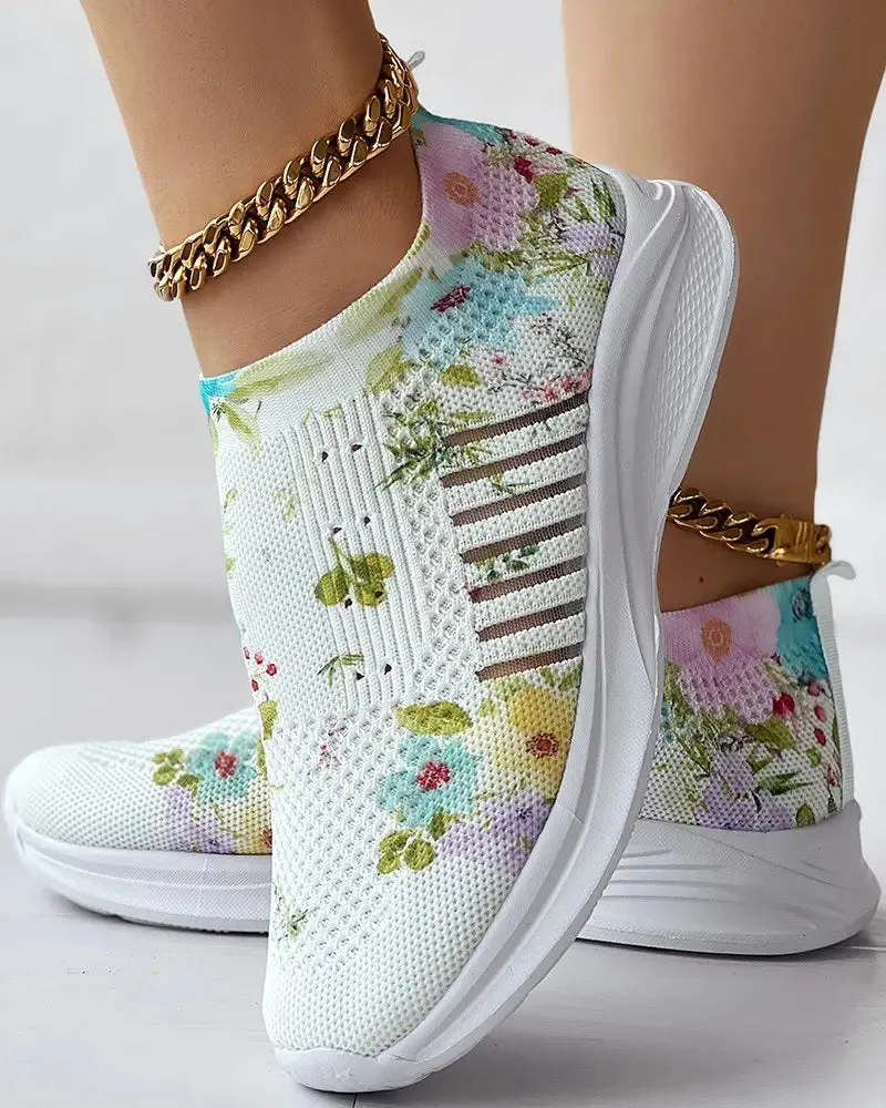 Plants Print Breathable Slip-On Casual Sneakers