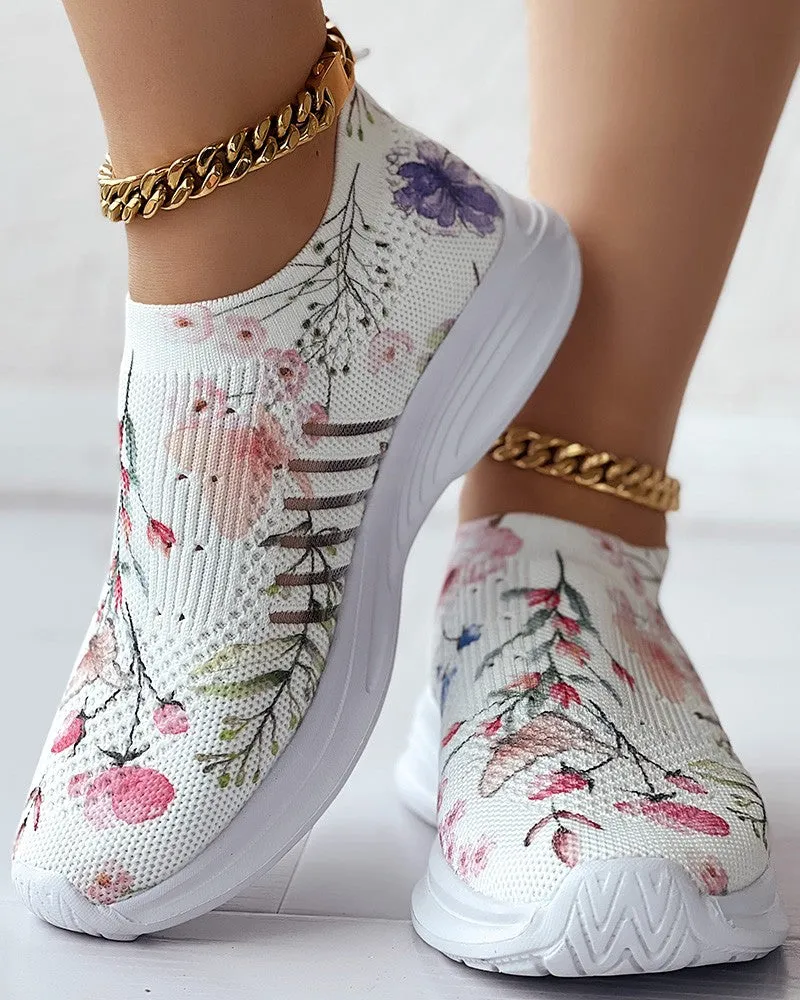 Plants Print Breathable Slip-On Casual Sneakers