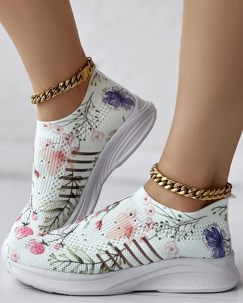 Plants Print Breathable Slip-On Casual Sneakers