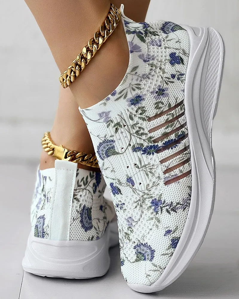 Plants Print Breathable Slip-On Casual Sneakers