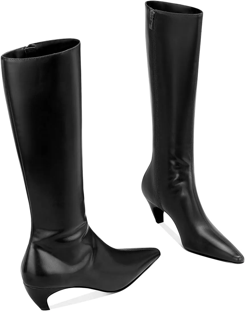 RAIZO Women Knee High Boots Chunky Heel Long Boots with Side Zipper Comfortable Pull On Tall Boots for Fashionable Everyday Wear
