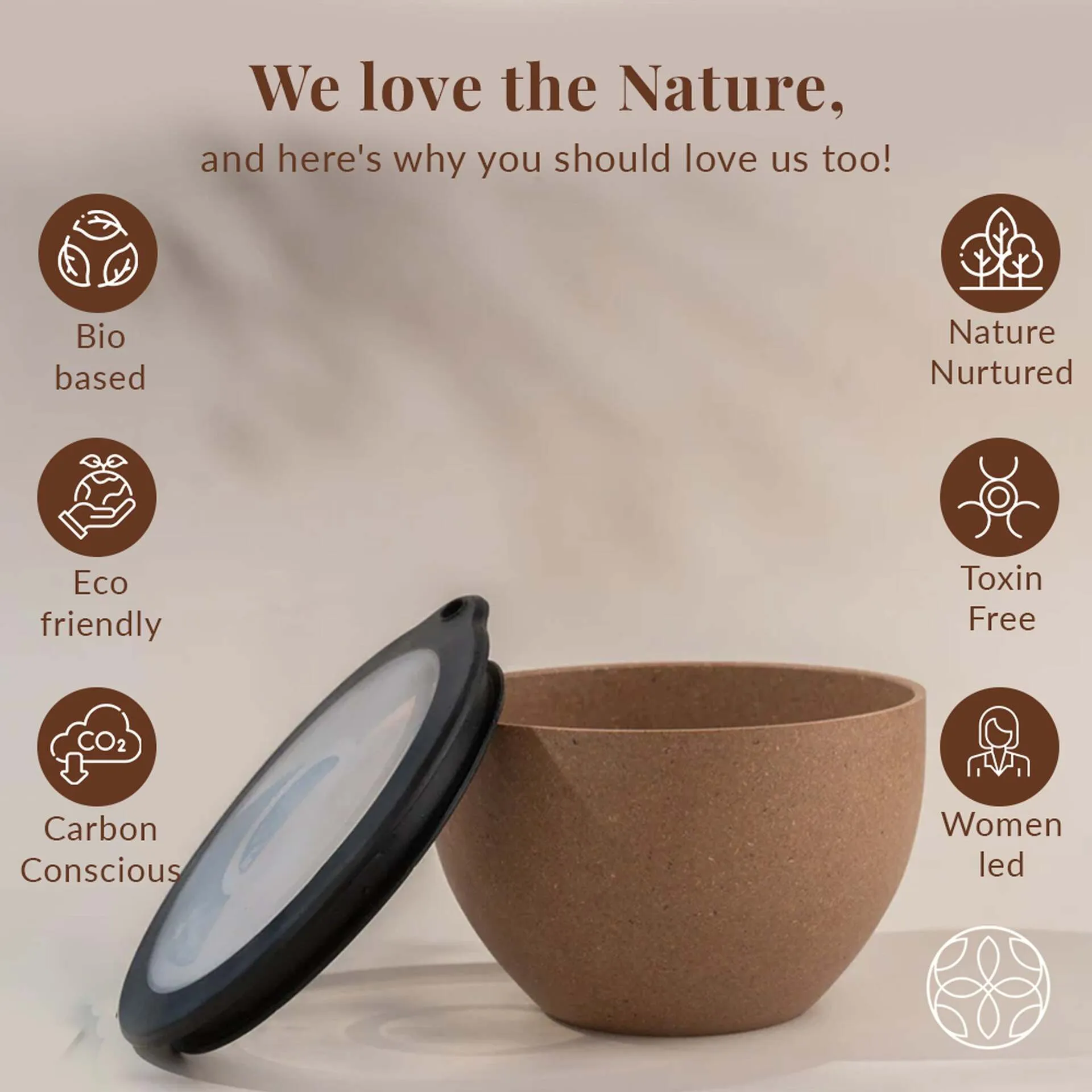 Rice Husk And Bamboo Fiber Serving Bowl With Lid- 1.6L