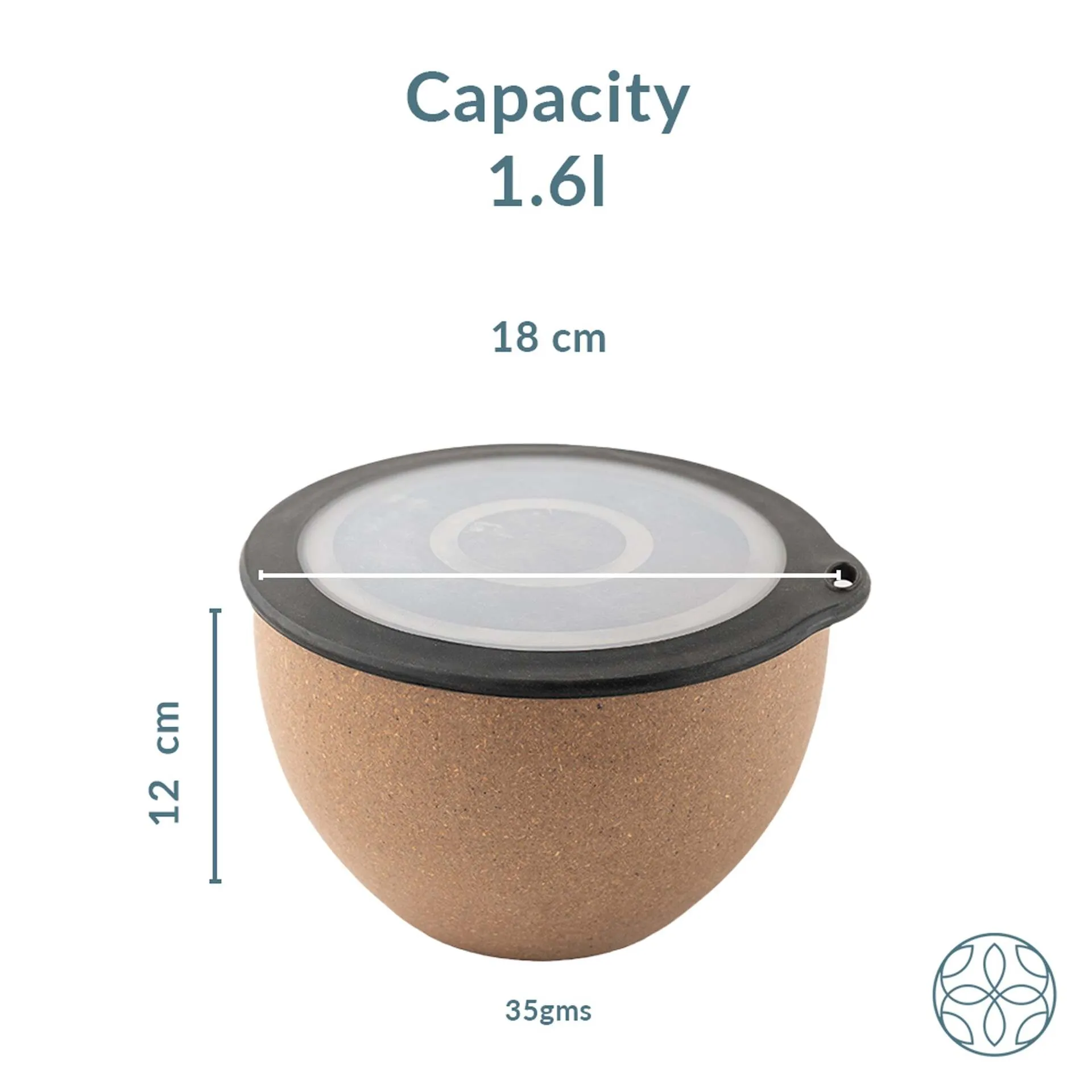 Rice Husk And Bamboo Fiber Serving Bowl With Lid- 1.6L