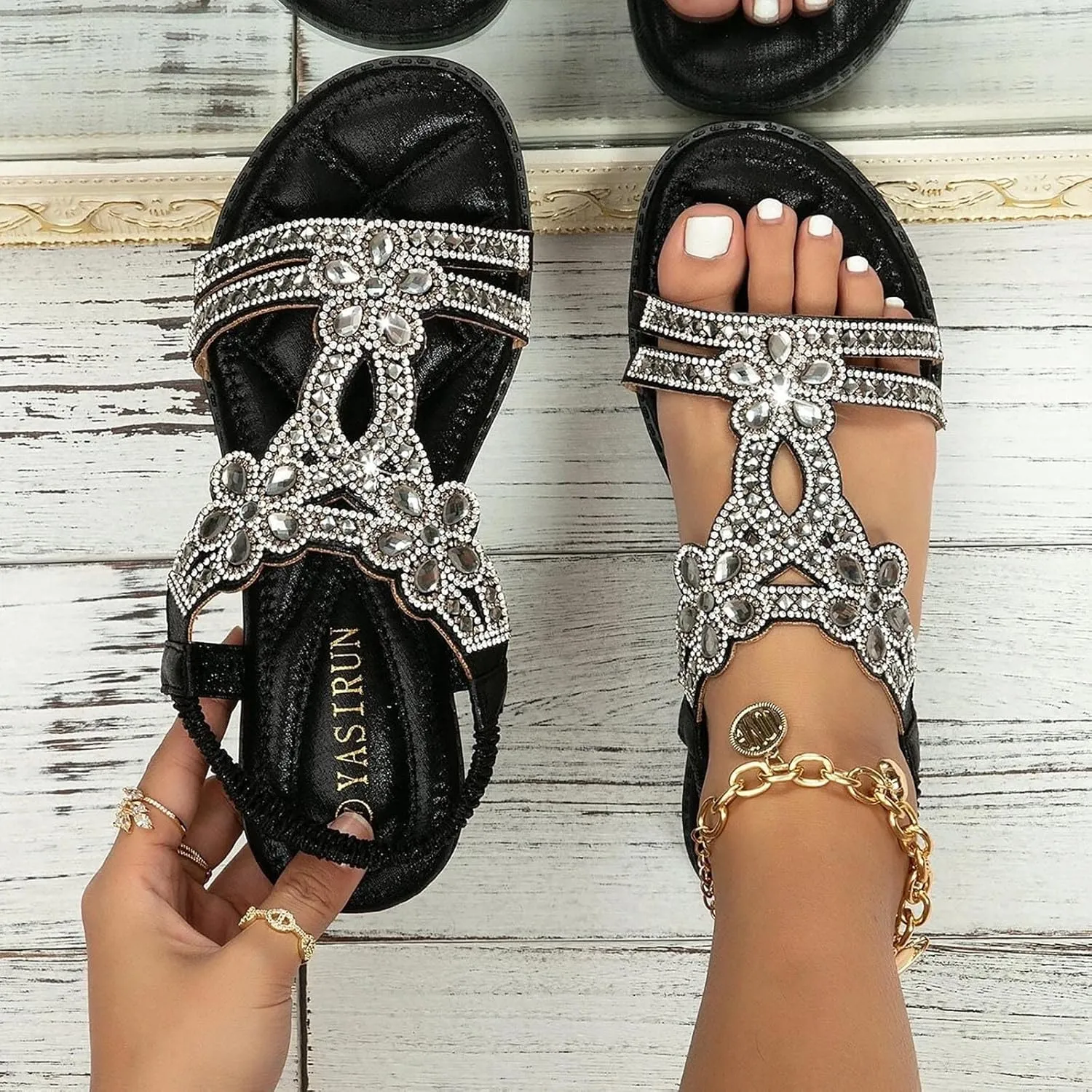 Ronony Flat Sandals for Women Dressy Comfortable Flats Dress Shoes Comfort Women Shoes for Woman Classic Shoes Low Wedge