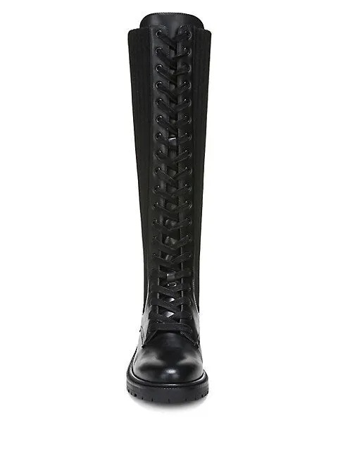 Sam Edelman Lila Black Lace Up Round Toe Block Heel Classic Tall Combat Boots