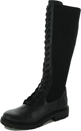 Sam Edelman Lila Black Lace Up Round Toe Block Heel Classic Tall Combat Boots