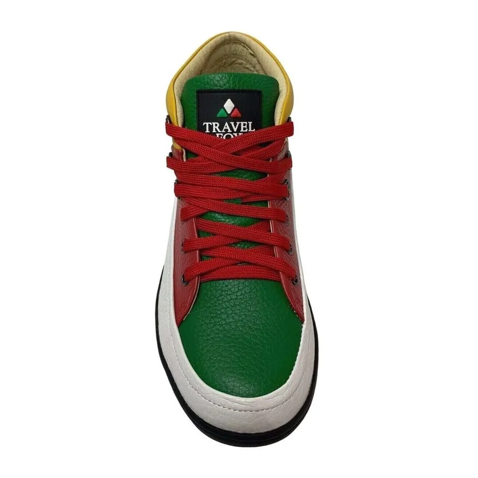 Travel Fox Men's Red/Green/White/Yellow/Black Leather High Top Sneakers 916103 133